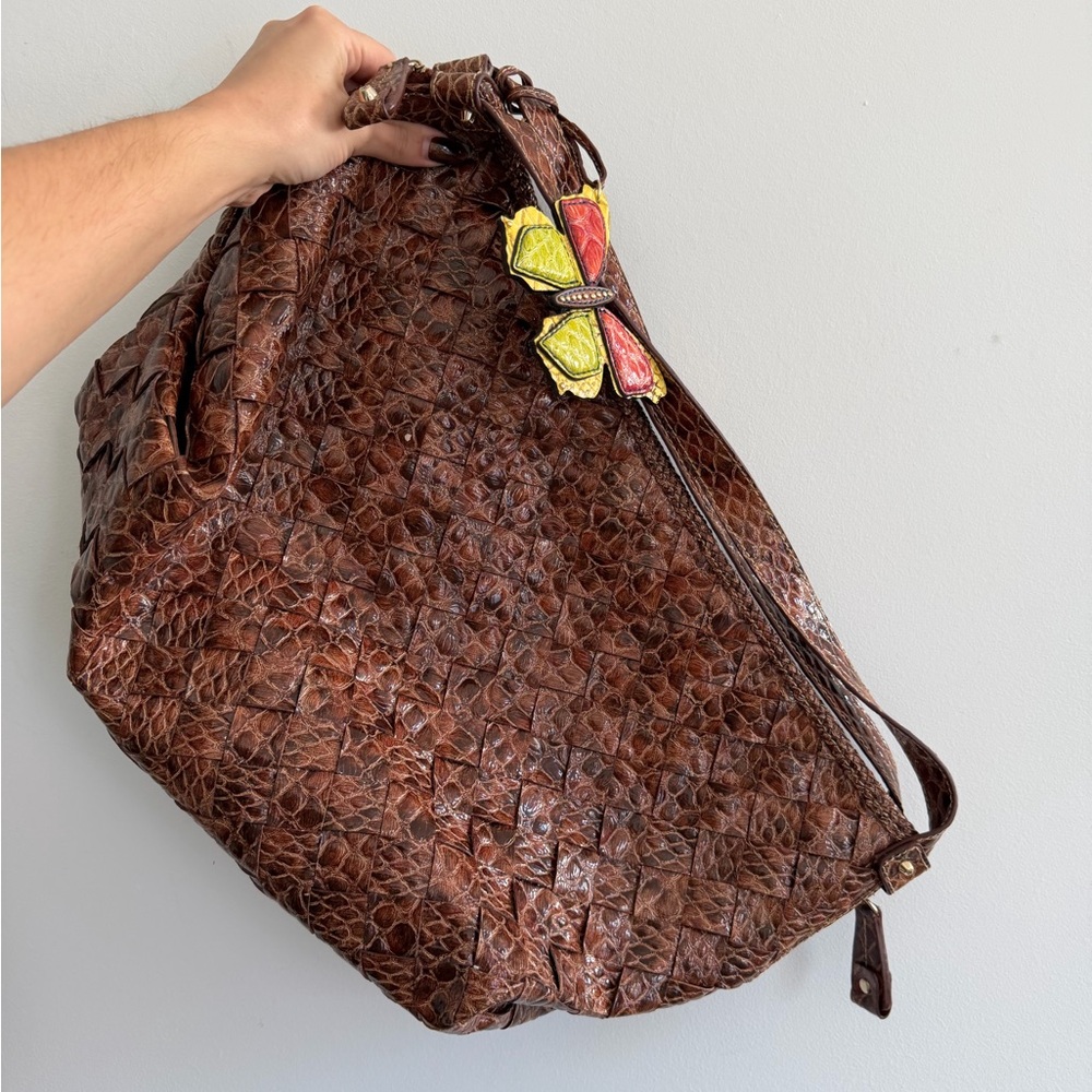 Y2K Jessica Simpson Brown Textured Tote with Butterfly Accent